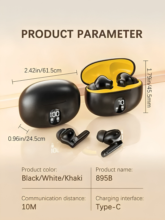 TWS Wireless Earbuds with LED Display ENC Noise Cancellation HiFi Stereo Bluetooth Earbuds