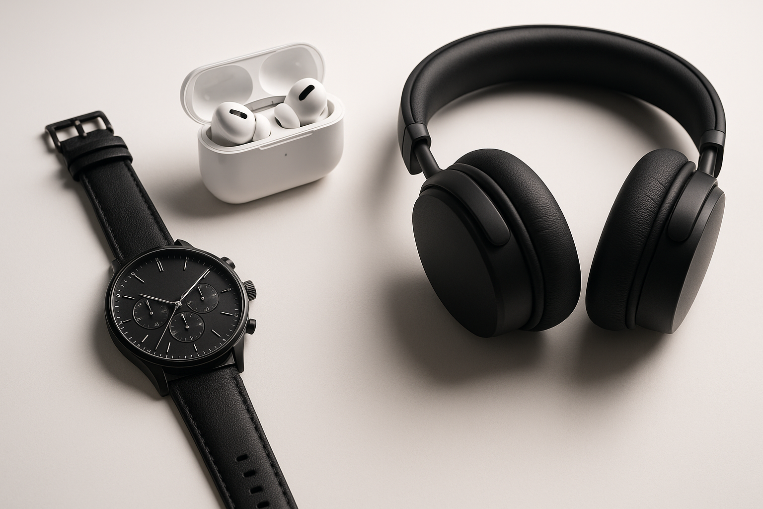 Men watch,Earbuds and headphone